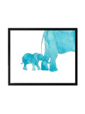 Elephant Mom and Baby Art Print in Black Frame