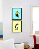 Yellow Emperor Penguin Dad and Baby Art Print in Hanging in Modern House
