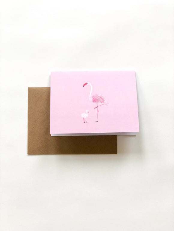 Pink Flamingo Greeting Card with Brown Recycled Envelope
