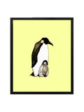 Yellow Emperor Penguin Dad and Baby Art Print in Black Frame