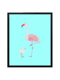 Blue Flamingo Mom and Baby Art Print in Black Frame