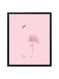 Pink Flamingo Mom and Baby Art Print in Black Frame