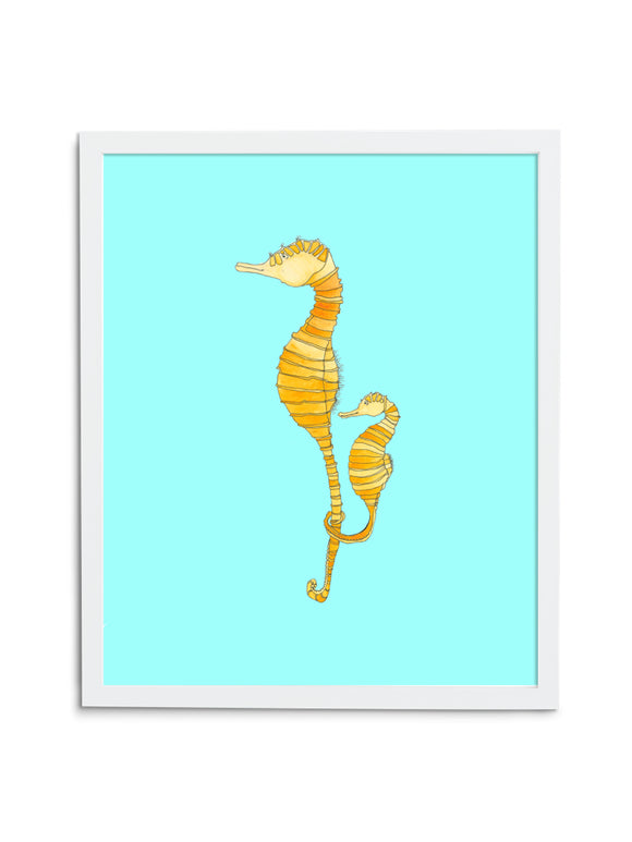 Seahorse Pair—Blue - Wee Wild Ones - Art Prints