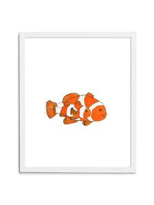 White Clownfish Art Print with White Frame