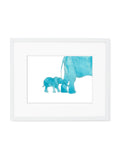 Elephant Mom and Baby Art Print in White Frame with Mat