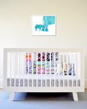 Elephant Mom and Baby Art Print Hanging Over Baby Crib